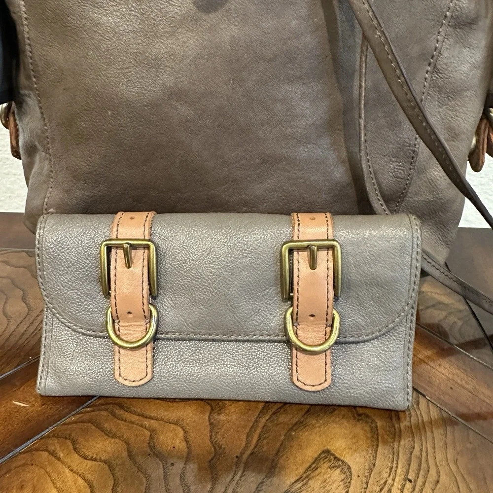 Fossil Leather Long Live Vintage Backpack Bag w Wallet‎ Charms Brown Buckle Rare